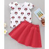 Babyhug Short Sleeves Top & Skirt Minnie Mouse Print - White Red