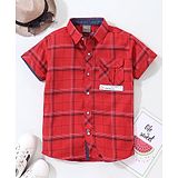 Little Kangaroos Half Sleeves Checks Shirt Stripes Print- Red