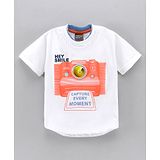 Little Kangaroos Half Sleeves Tshirts Camera Print - White