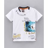 Little Kangaroos Half Sleeves T-Shirt Text Print - White