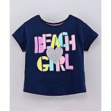 Vitamins Half Sleeves Crop Top Glitter Heart and Text Print - Navy