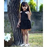 Piccolo Sleeveless Cross Neck  Dress With Side Buttons - Black