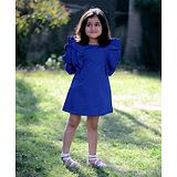 Piccolo Puffed Half Sleeves Solid Dress - Royal Blue