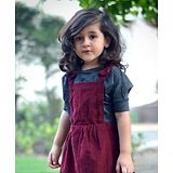 Piccolo Solid Half Sleeves Tee With Dungree Style Dress - Maroon