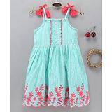 Babyhug Singlet Yarn Dyed Frock Floral Embroidered - Mint