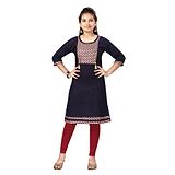 Aarika Three Fourth Sleeves Printed Ethnic Kurti - Navy Blue