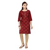 Aarika Three Fourth Sleeves Printed Ethnic Kurti - Maroon