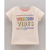 Vitamins Half sleeves Top Weekend Vibes Print - Oat Melange Pink