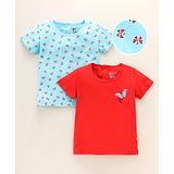 Bodycare Half Sleeves Top Butterfly Print Pack of 2 - Blue Red