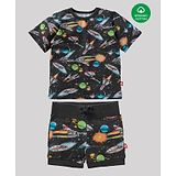 Nino Bambino 100% Organic Cotton Half Sleeves Galaxy Print T Shirt And Shorts - Black