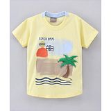 Little Kangaroos Half Sleeves T Shirt Beach Print - Yellow