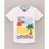 Little Kangaroos Half Sleeves T Shirt Beach Print - White