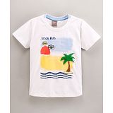 Little Kangaroos Half Sleeves T-Shirt Beach Print - White