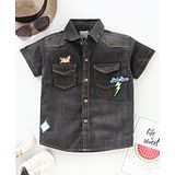 Little Kangaroos Half Sleeves Denim Solid Shirt - Black