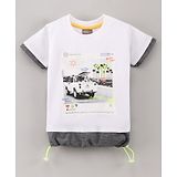 Little Kangaroos Half Sleeves T-Shirt  Text Print - White