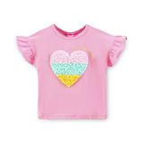 Little Kangaroos Frill Sleeves Top Heart Patch - Pink