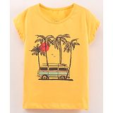 Lazy Bones Half Sleeves Top Palm Trees Print - Yellow