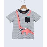 Beebay Half Sleeves Dino Graphic And Striped T Shirt With Pocket - White