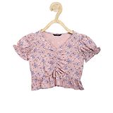 Allen Solly Juniors Puffed Sleeves Top Butterfly & Floral Print - Pink