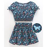 Allen Solly Juniors Half Sleeves Top & Skirt Set Butterfly Print - Blue