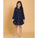 Piccolo Full Sleeves Dear Print Panelled Dress - Navy Blue