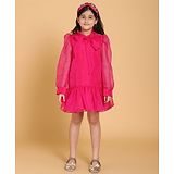 Piccolo Full Sleeves Dress With Bow Tie - Pink