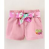 Vitamins Cotton Text Print Shorts With Printed Belt - Pink