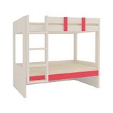 Adona Primera Light Wood Grain Finish Twin Bunk Bed With Left Ladder - Strawberry Pink