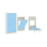 Adona Mystica Murphy Wall Folding Single Bed With Wooden Handle- Blue