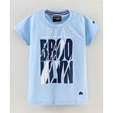 Noddy Half Sleeves Glitter Detail Brooklyn Printed Tee - Turquoise Blue