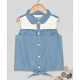 Budding Bees Sleeveless Schiffli Yoke Top - Blue