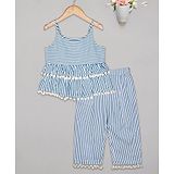 Budding Bees Sleeveless Striped Top With Pants - Blue