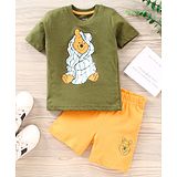 Babyhug Half Sleeves Cotton Shorts Set Disney Pooh Printed - Green Orange