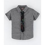 Little Kangaroos Half Sleeves Shirt With Tie Placement Printed - Deep Grey