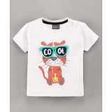 Little Kangaroos Half Sleeves Cotton T-Shirt Cool Tiger Print - White