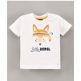 Little Kangaroos Half Sleeves Tee Fox Print - White