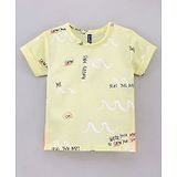 Little Kangaroos Half Sleeves Cotton T-Shirt Text Print - Yellow