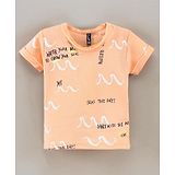 Little Kangaroos Half Sleeves Cotton T-Shirt Text Print - Peach