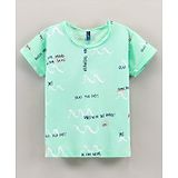 Little Kangaroos Half Sleeves T-Shirt Text Print - Blue