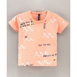 Little Kangaroos Half Sleeves T-Shirt Text Print - Peach