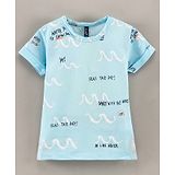 Little Kangaroos Half Sleeves T-Shirt Text Print - Blue