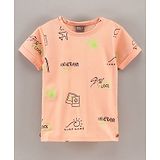 Little Kangaroos Half Sleeves All Over Print T-Shirt - Peach