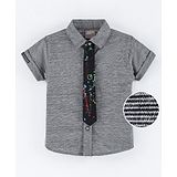 Little Kangaroos Half Sleeves Shirt with Tie Placement Printed - Grey Black