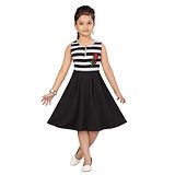 Aarika Sleeveless Stripe Printed Party Dress - Black