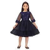 Aarika Three Fourth Sleeves Sequins Embellished Party Dress - Navy Blue