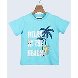 Beebay Half Sleeves Beach Graphic Print Tee - Blue