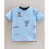 Little Kangaroos Half Sleeves Cotton Printed T-Shirt - Sky Blue