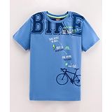 Little Kangaroos Half Sleeves T-Shirt Bicycle Print - Blue