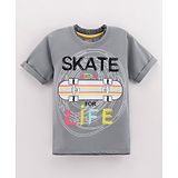 Little Kangaroos Half Sleeves Cotton T-Shirt Skating Graphics - Grey