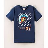 Little Kangaroos Half Sleeves T-Shirt Text Print - Blue